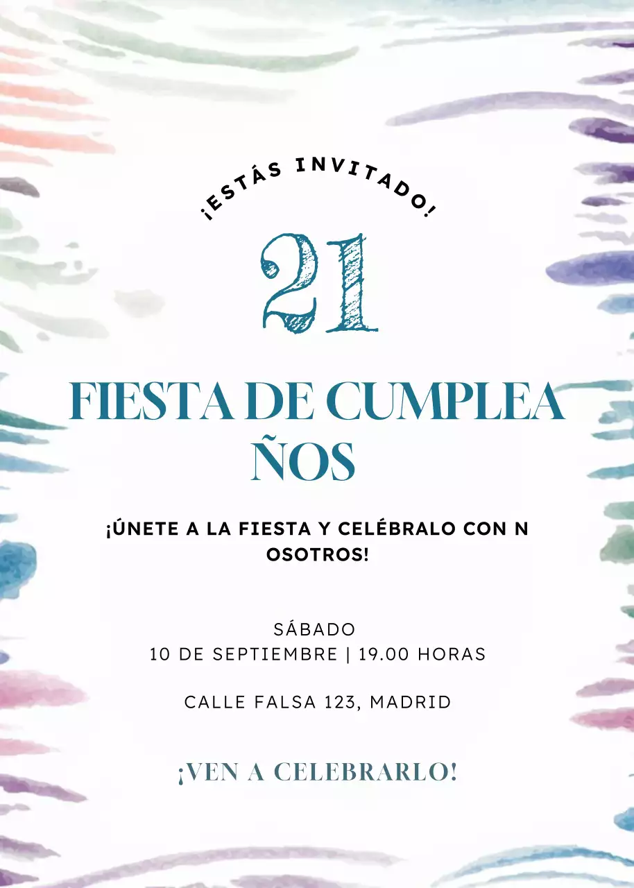 Invitación de cumpleaños colorida y elegante