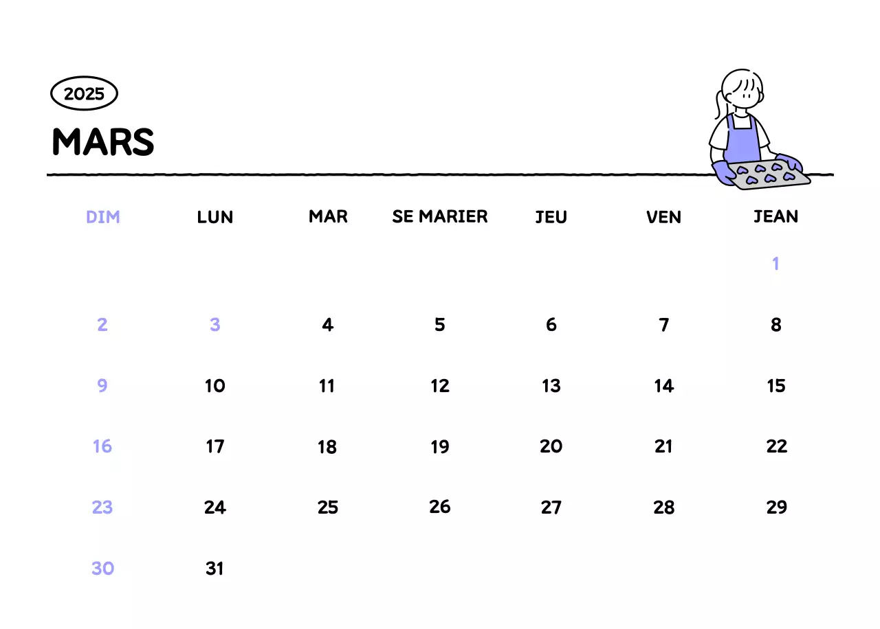Calendrier illustré avec un joli style de lignes