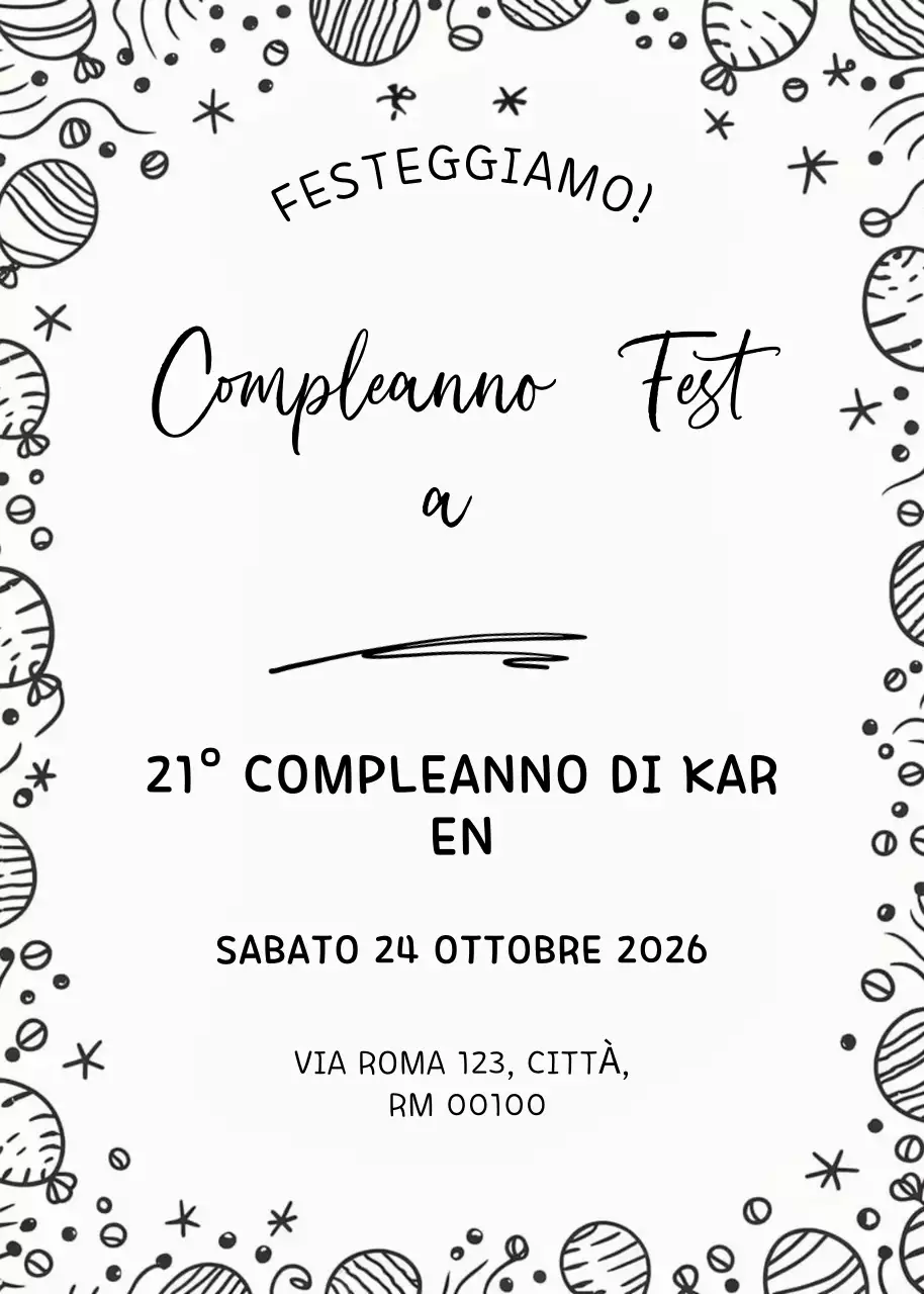 Invito di compleanno minimalista nero