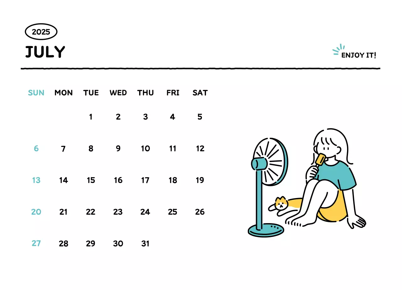 Kalender bergambar dengan gaya garis yang cantik