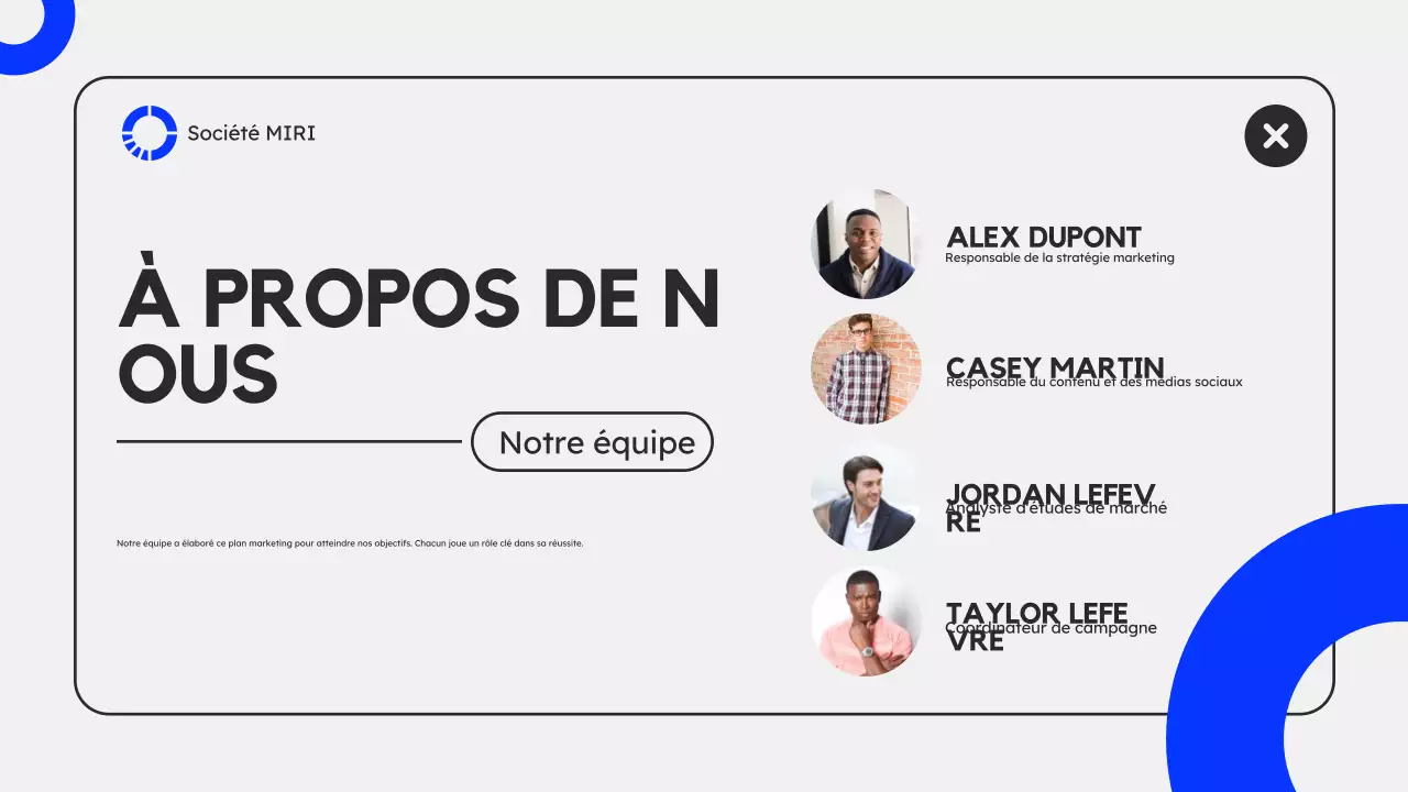 Présentation du plan de marketing moderne gris bleu