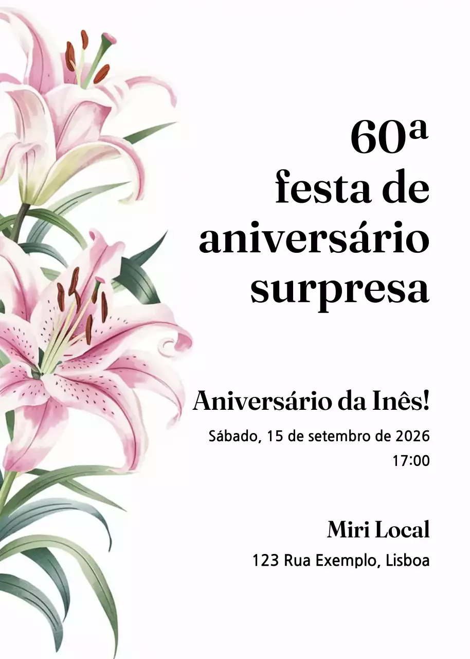 Convite de aniversário floral cor-de-rosa