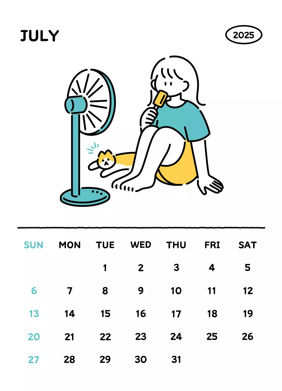 Kalender bergambar dengan gaya garis yang cantik