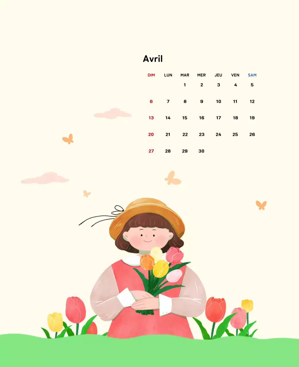 Calendrier du Nouvel An avec illustrations chaleureuses
