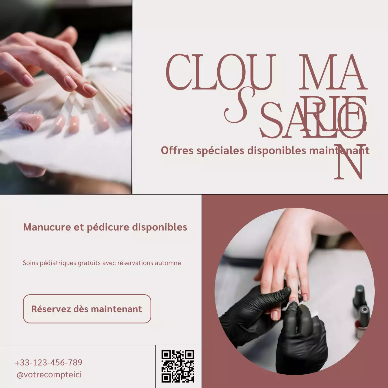 Promotion Instagram d'un salon de manucure minimaliste beige et rose