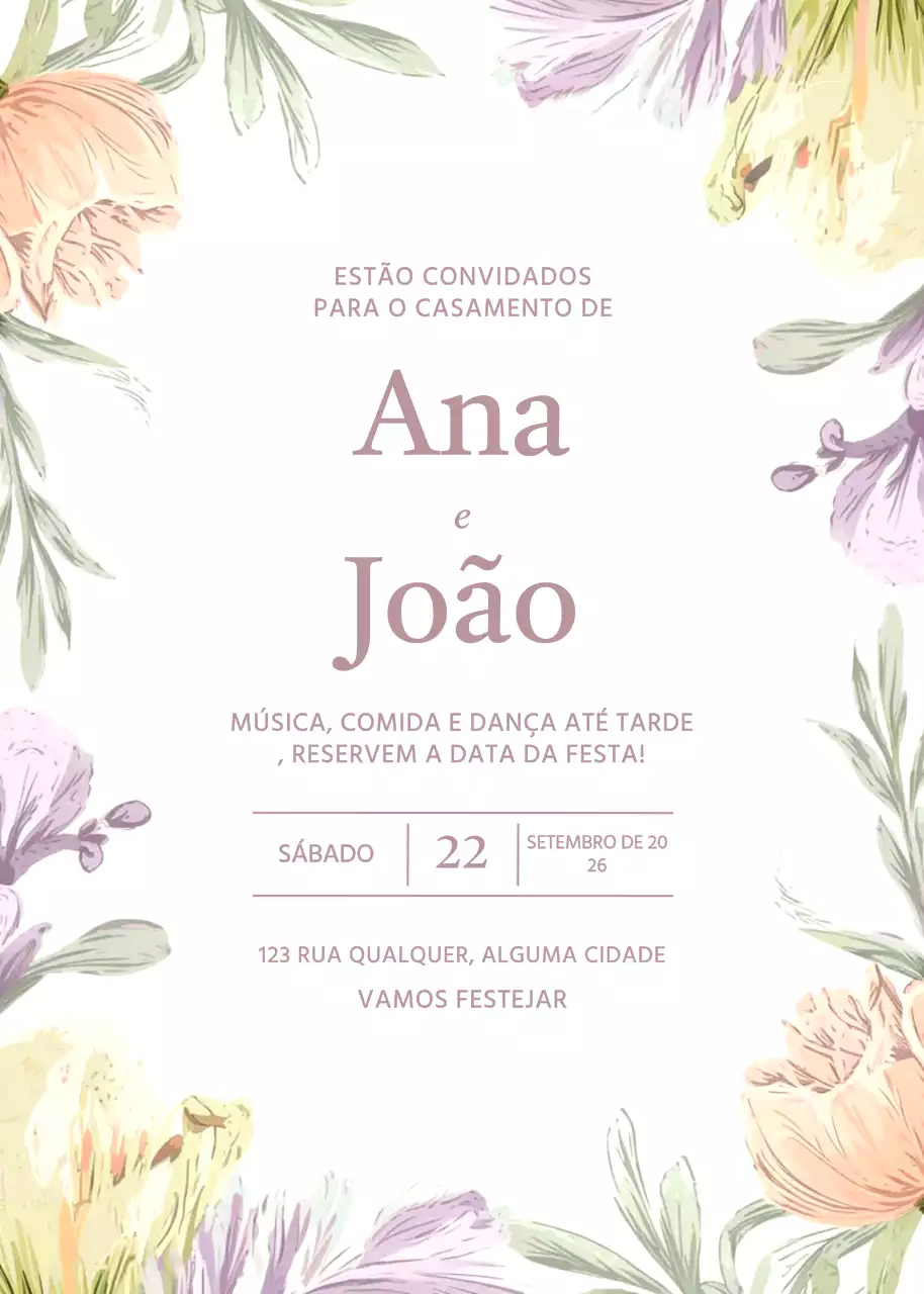 Convite de casamento floral bege