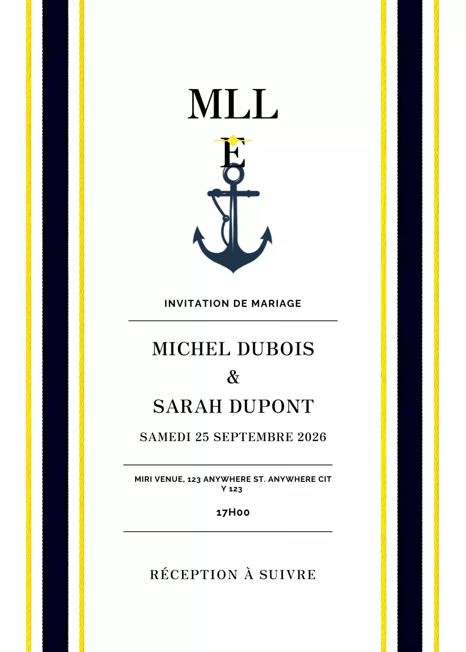 invitation de mariage classique marine