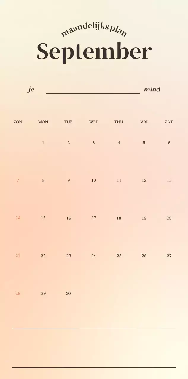 Minimalistische kalender met kleurverloop