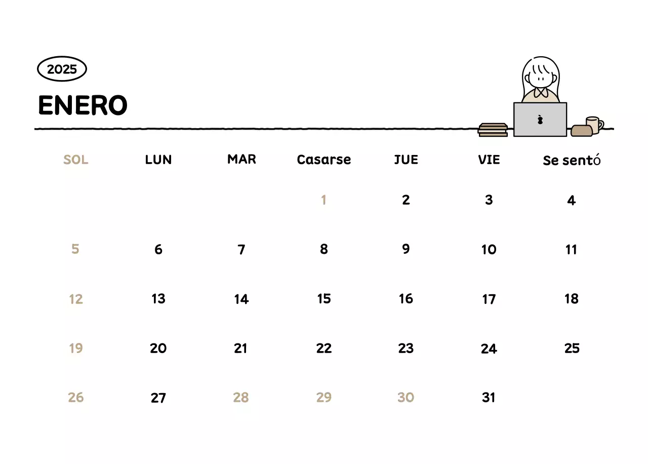 Calendario ilustrado con un bonito estilo de líneas