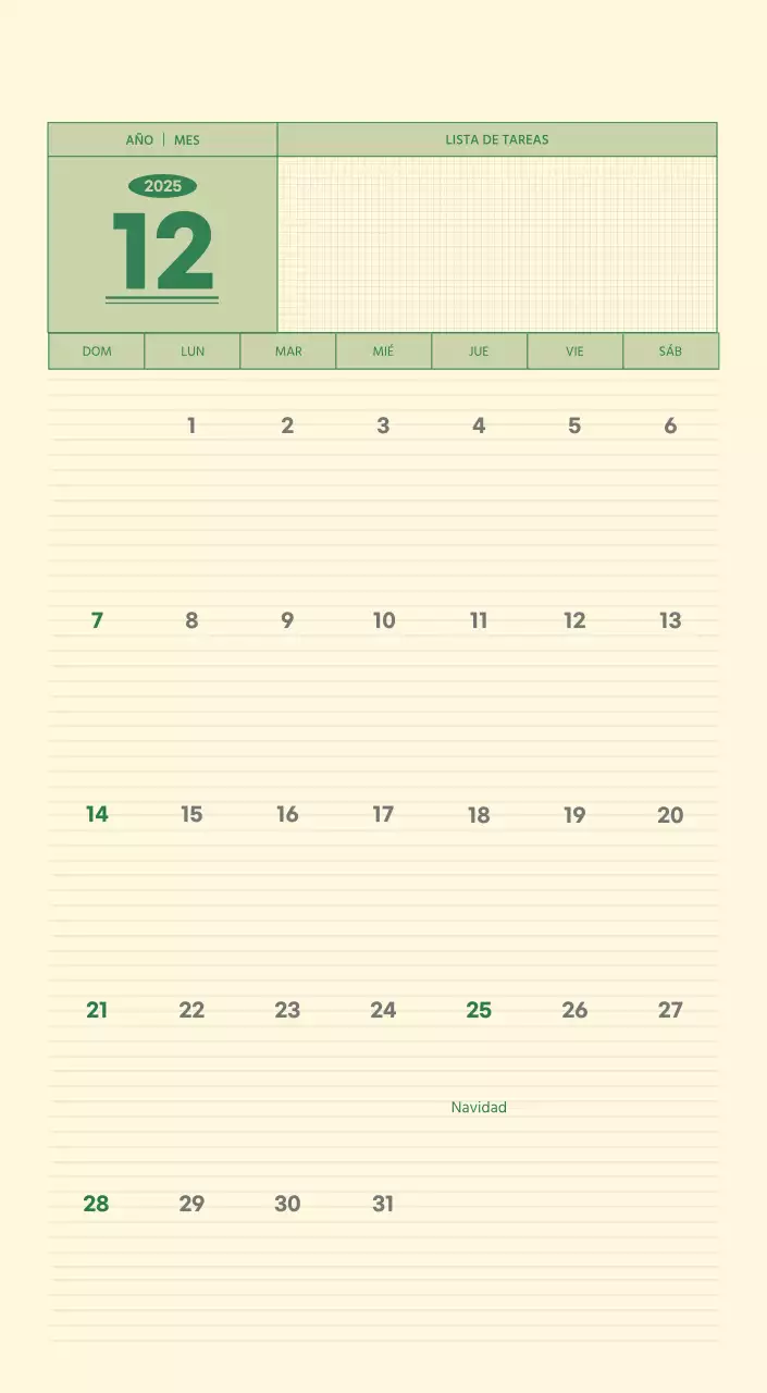 SAT Calendario de pared con concepto de bloc de notas del Día D en verde y amarillo claro