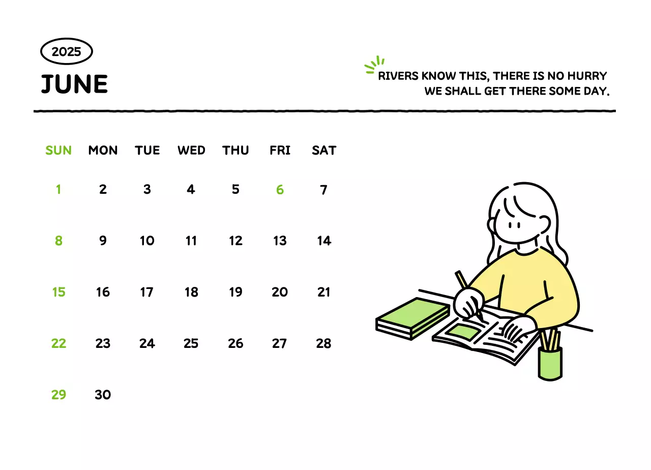 Kalender bergambar dengan gaya garis yang cantik