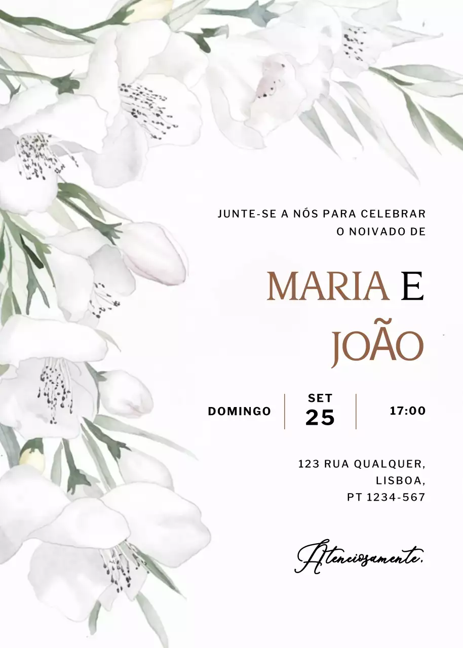 Convite de noivado branco e elegante