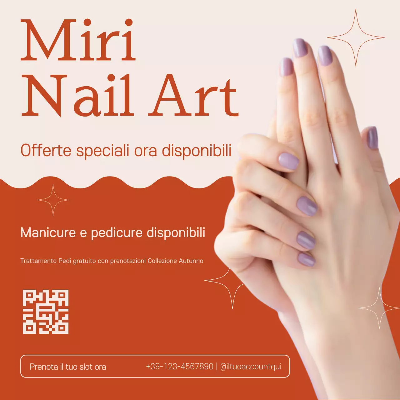 Unghie minimaliste arancioni e beige Promozione post Instagram