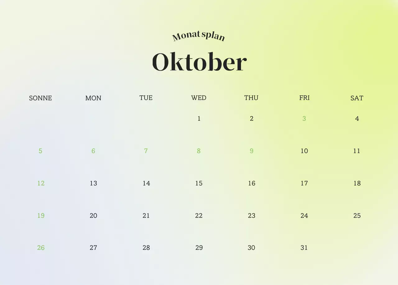 Minimalistischer Kalender mit Farbverlauf