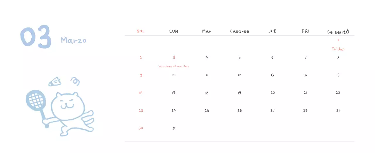 Calendario diario en marfil