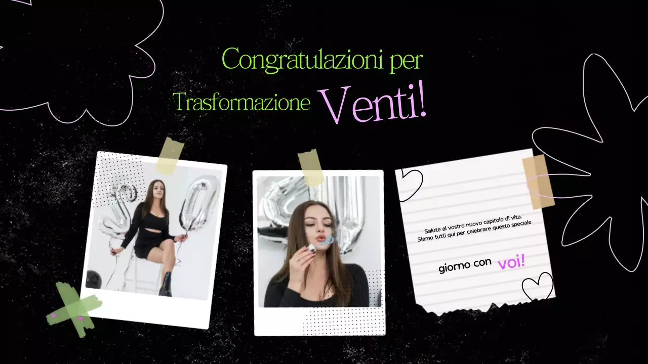 Presentazione di compleanno in carta collage nera e verde