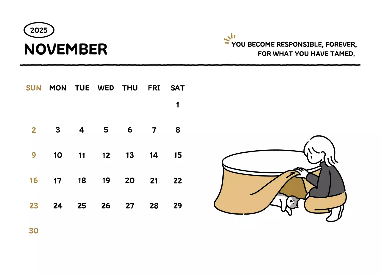 Kalender bergambar dengan gaya garis yang cantik