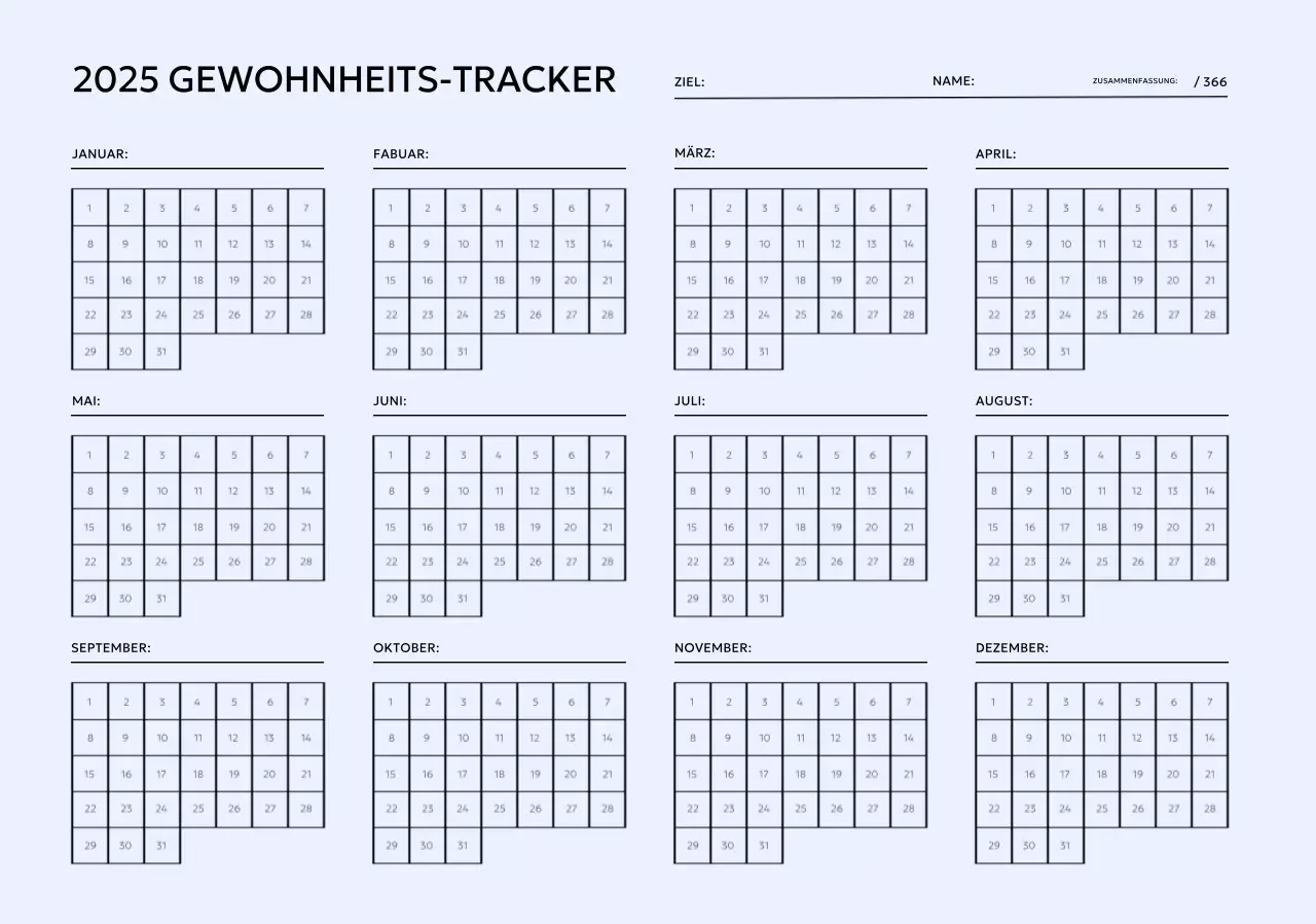 Minimalistische Ziel-Tracker-Kalender mit Pastell lila Hintergrund