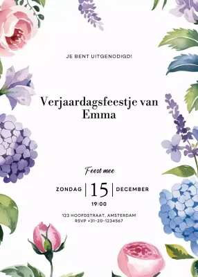 uitnodiging witte bloemen verjaardag
