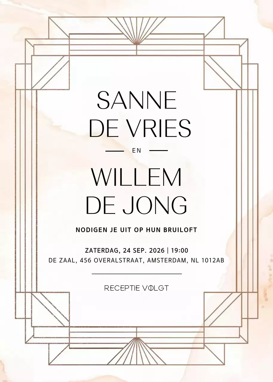 Beige elegante huwelijksuitnodiging