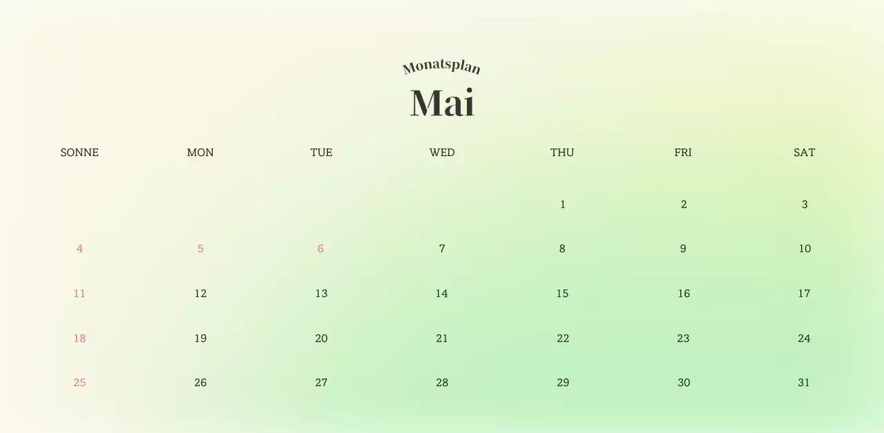 Minimalistischer Kalender mit Farbverlauf