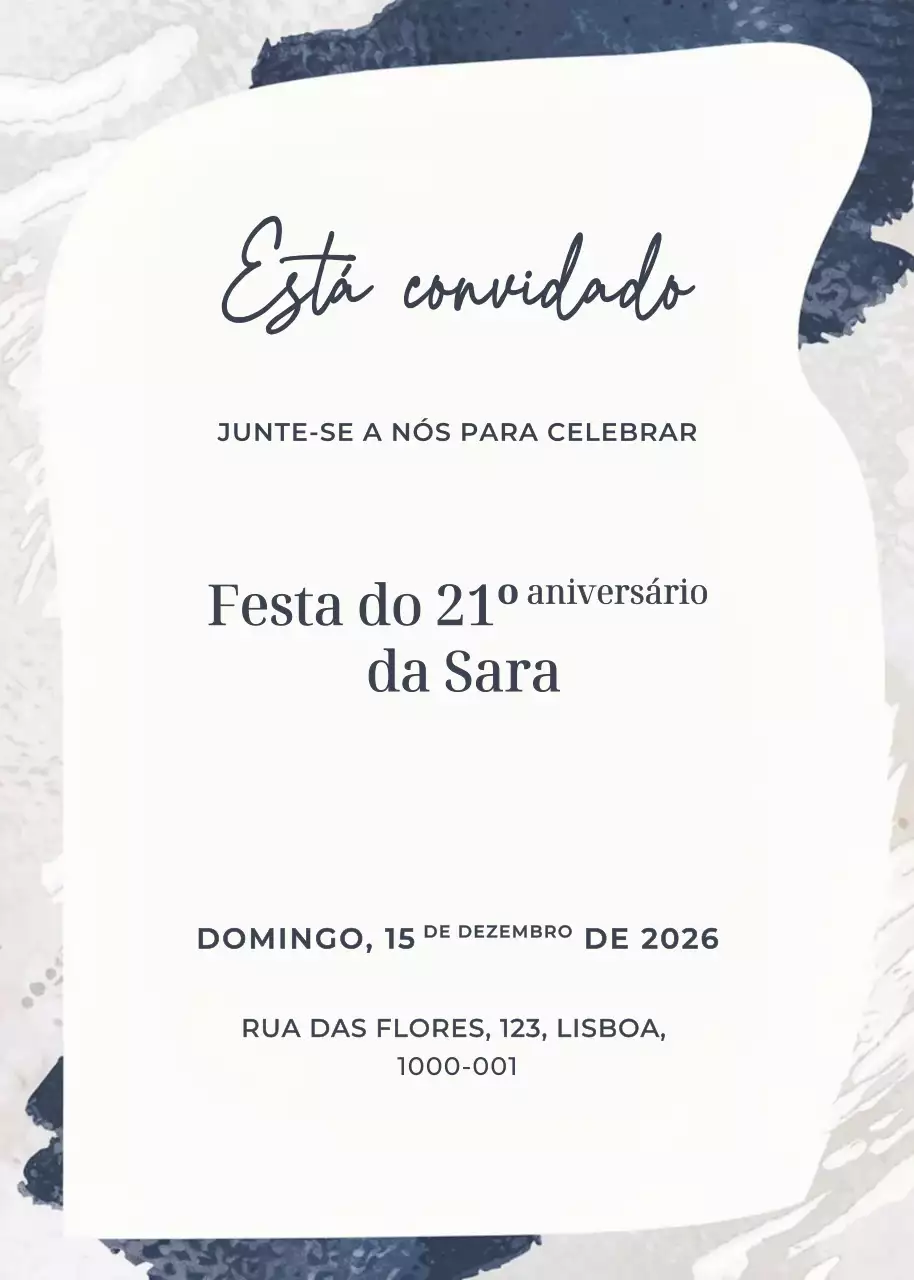 Convite de aniversário elegante em azul-marinho