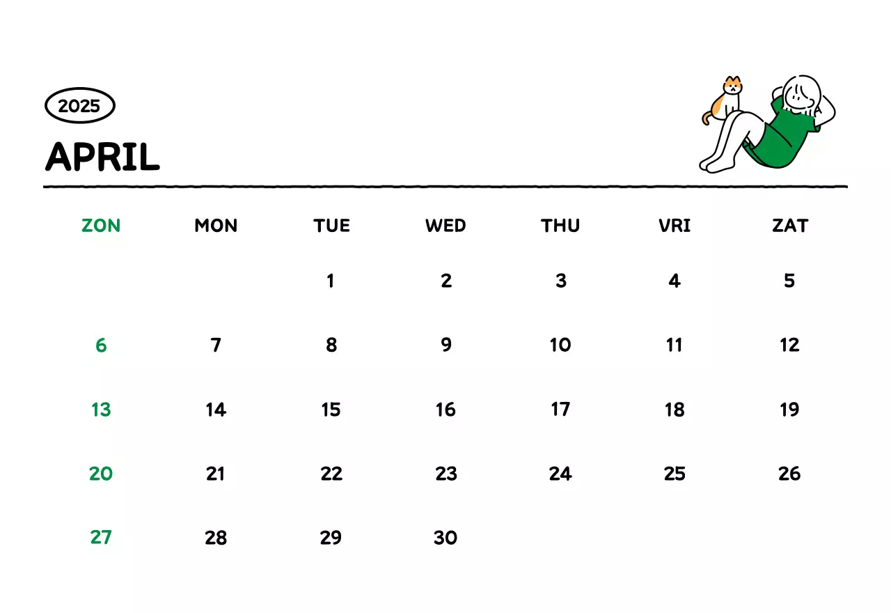 Geïllustreerde kalender met een mooie lijnstijl