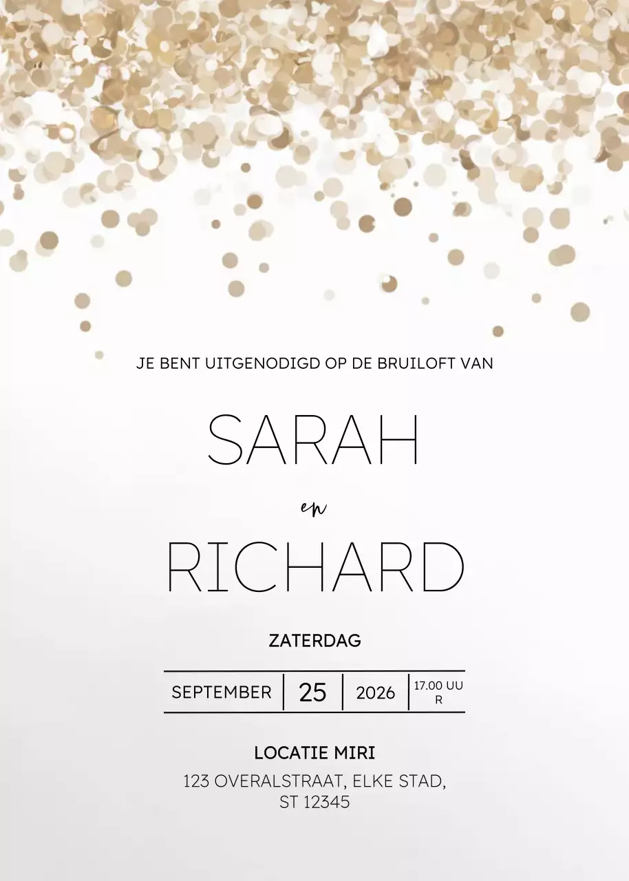 Gouden elegante huwelijksuitnodiging