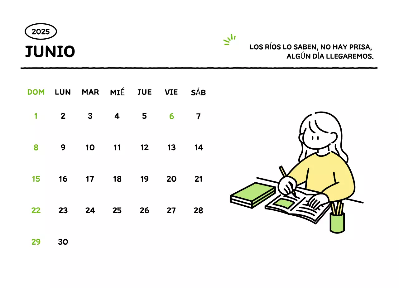Calendario ilustrado con un bonito estilo de líneas
