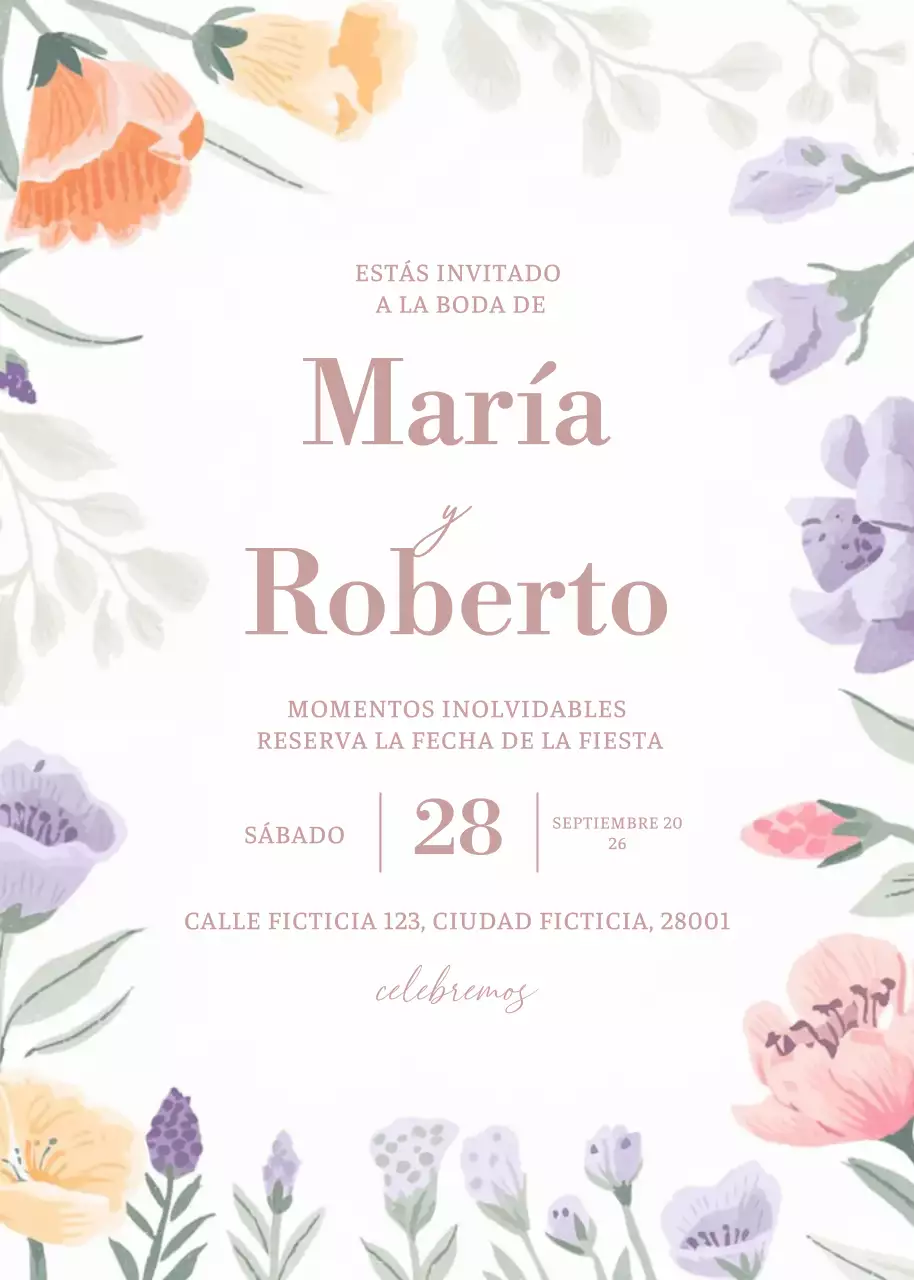 Invitación de boda en tonos pastel