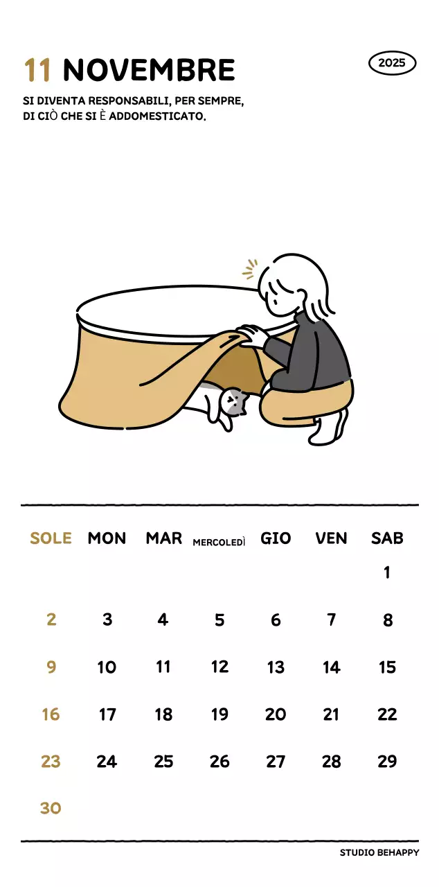 Calendario illustrato con un grazioso stile di linee