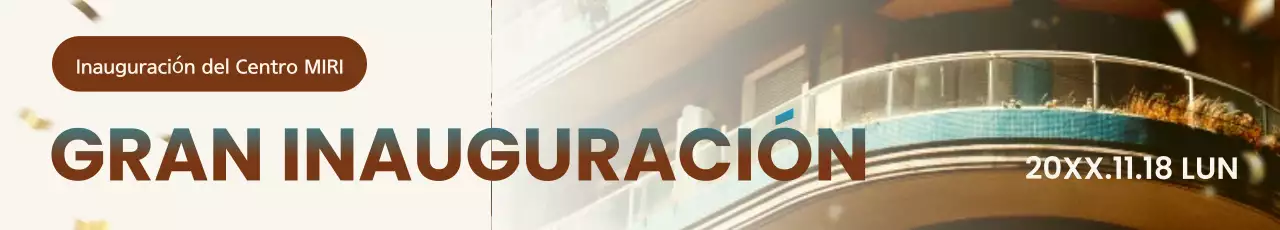 Un sencillo anuncio de apertura de una tienda en azul y marrón