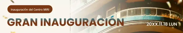 Un sencillo anuncio de apertura de una tienda en azul y marrón