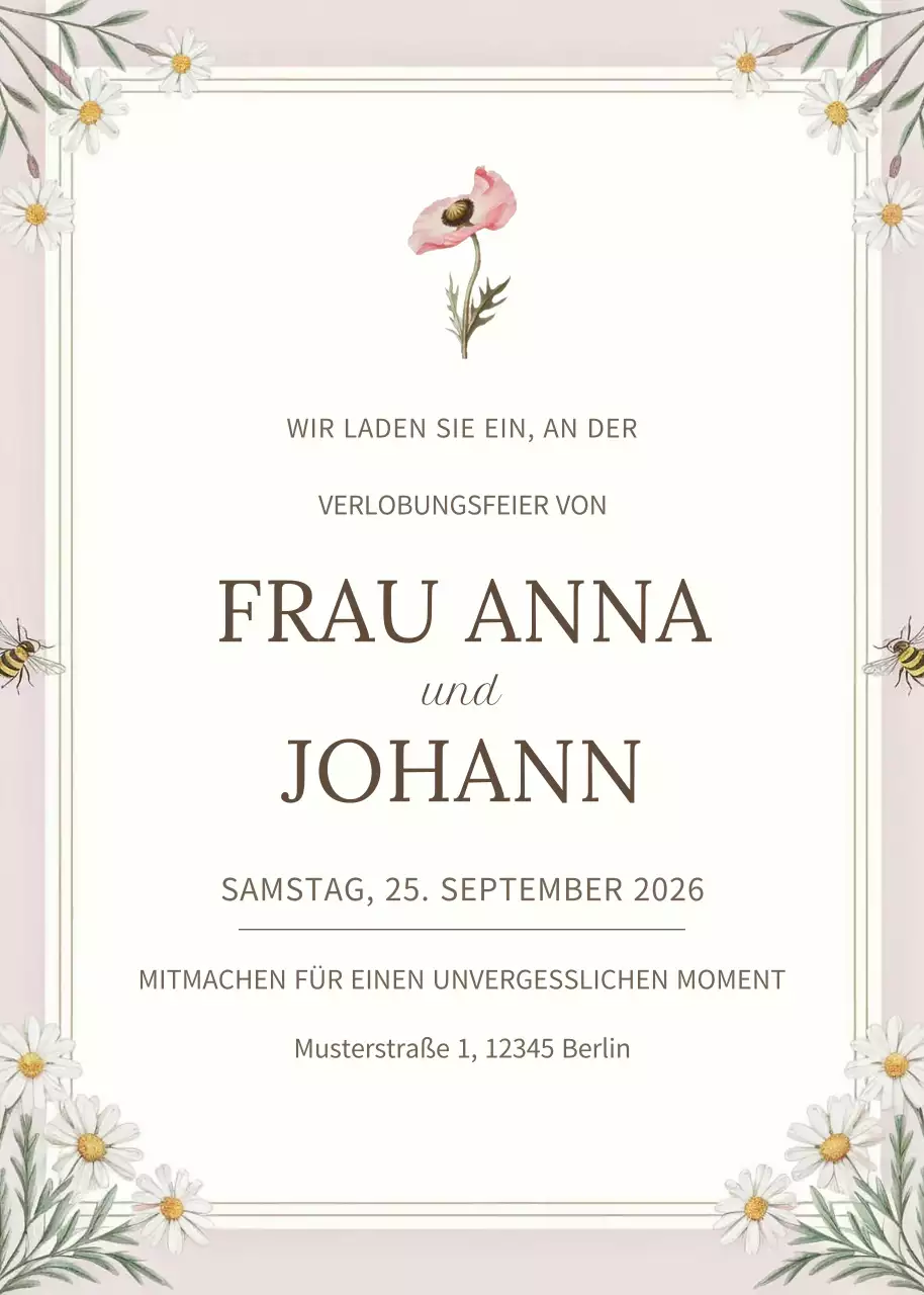 Rosa Elegante Verlobungseinladung