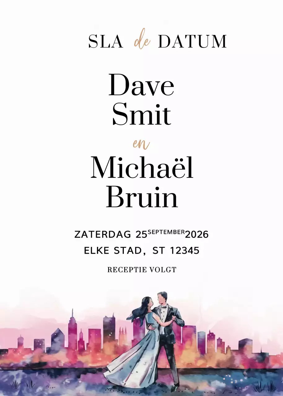 Kleurrijke elegante huwelijksuitnodiging