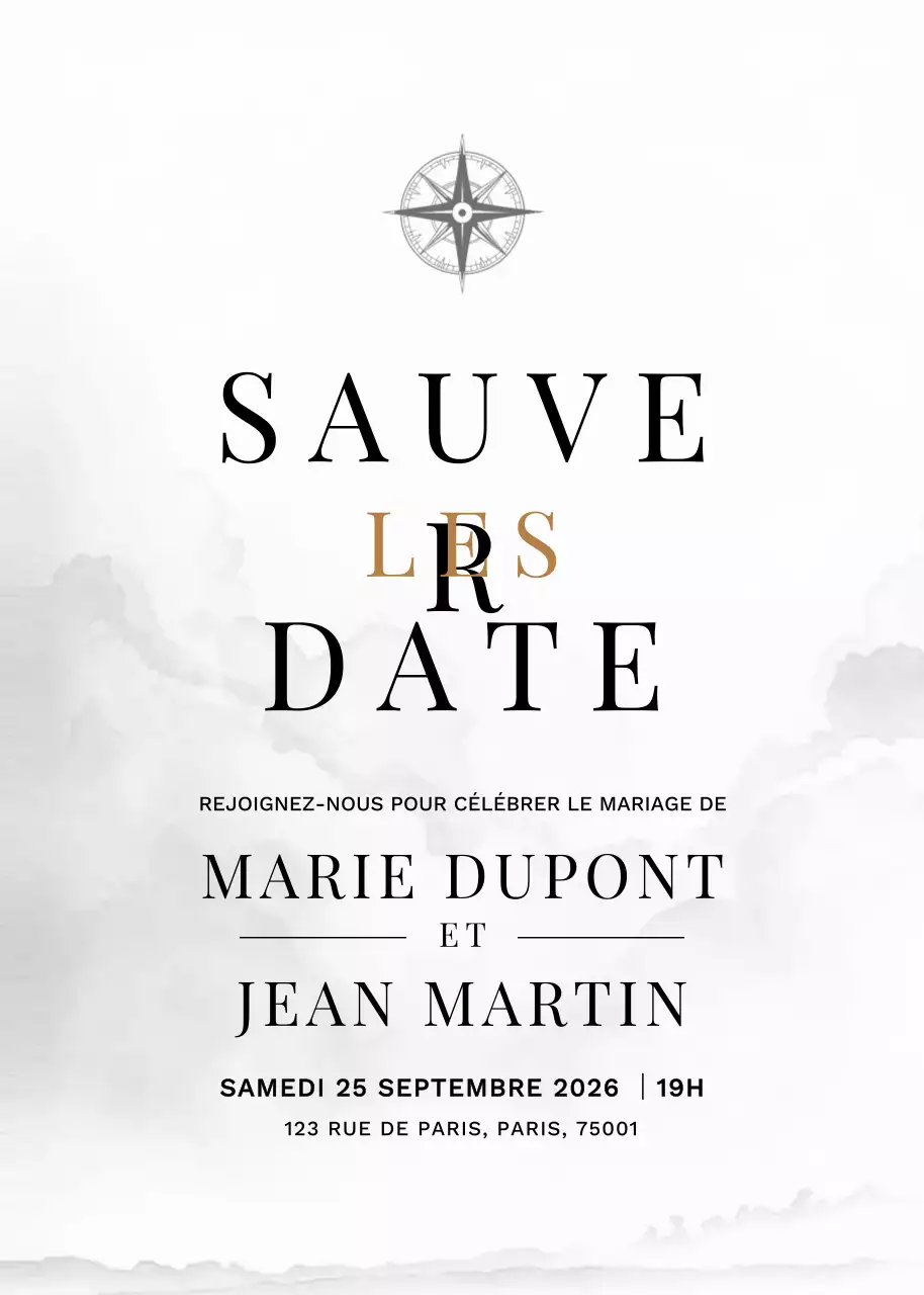 Invitation de mariage minimaliste blanche