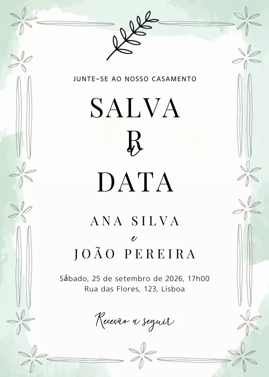 convite de casamento elegante em menta