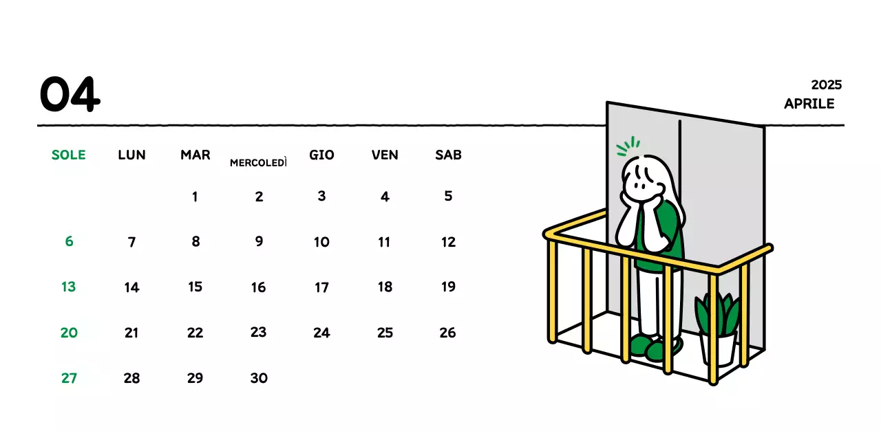 Calendario illustrato con un grazioso stile di linee