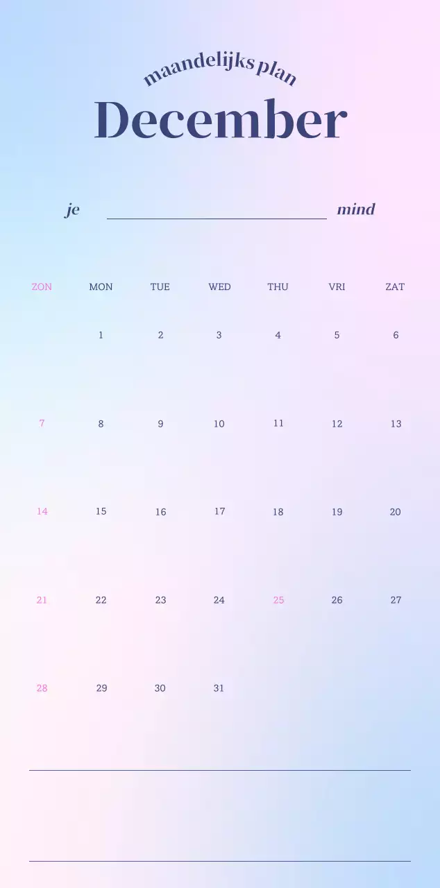 Minimalistische kalender met kleurverloop