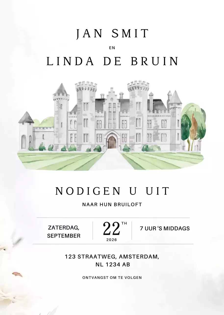 Witte elegante huwelijksuitnodiging