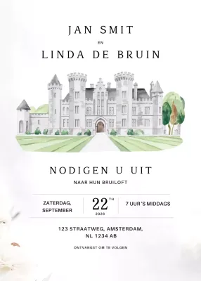 Witte elegante huwelijksuitnodiging