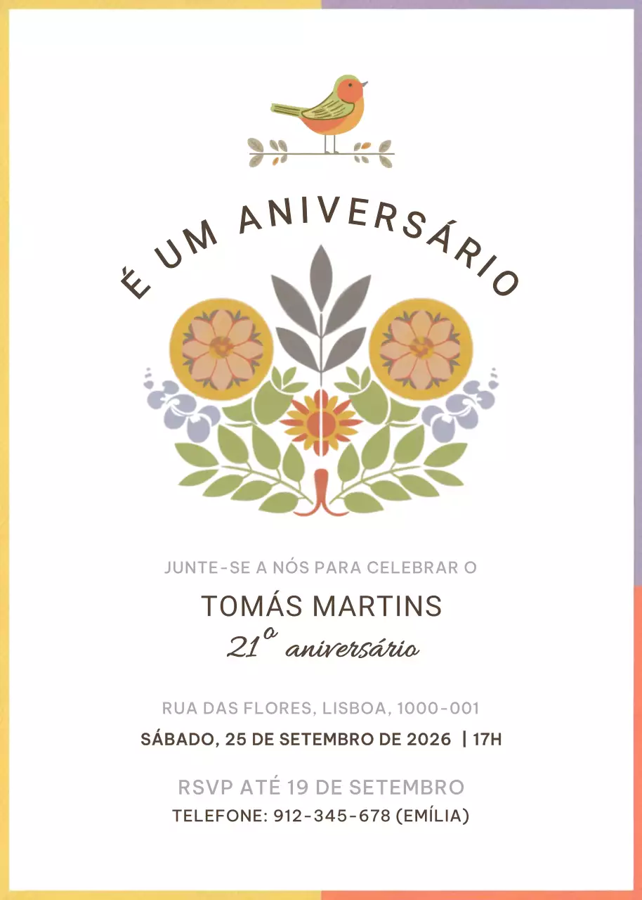 Convite de aniversário botânico branco