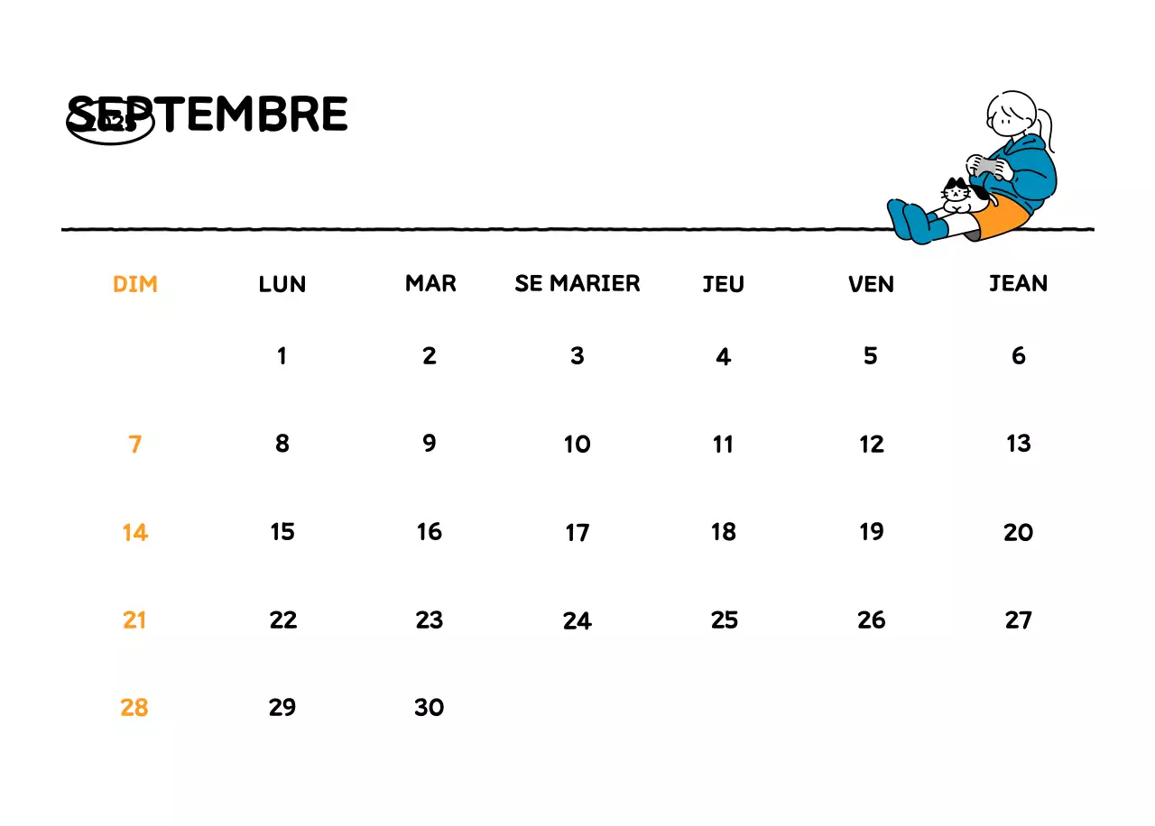 Calendrier illustré avec un joli style de lignes