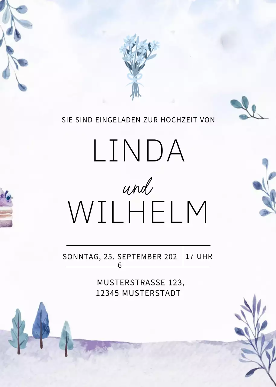Blau Elegante Hochzeitseinladung