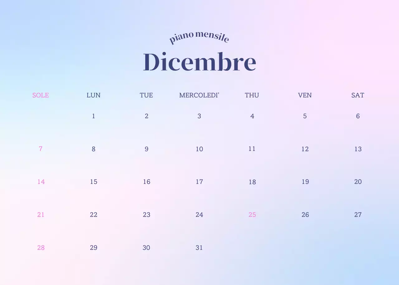 Calendario minimalista a gradi