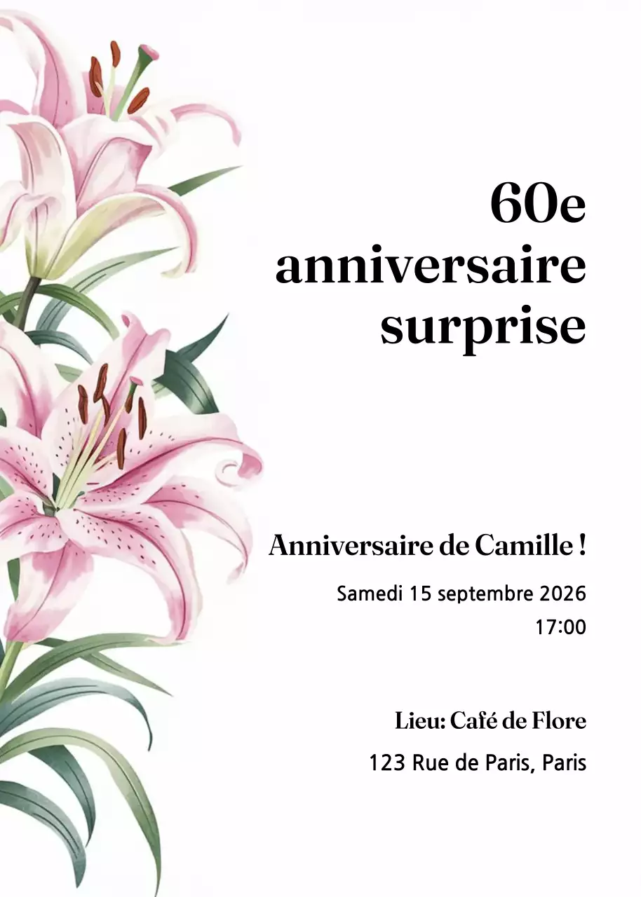 Invitation d'anniversaire florale rose