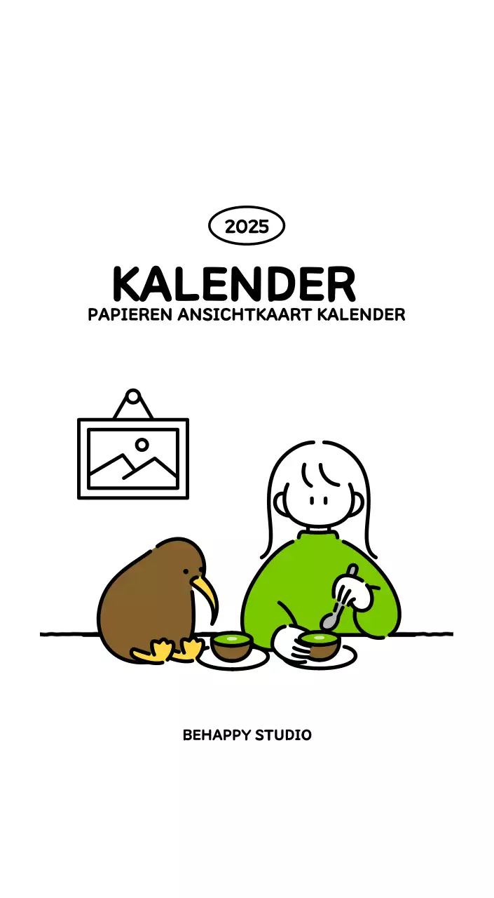 Geïllustreerde kalender met een mooie lijnstijl