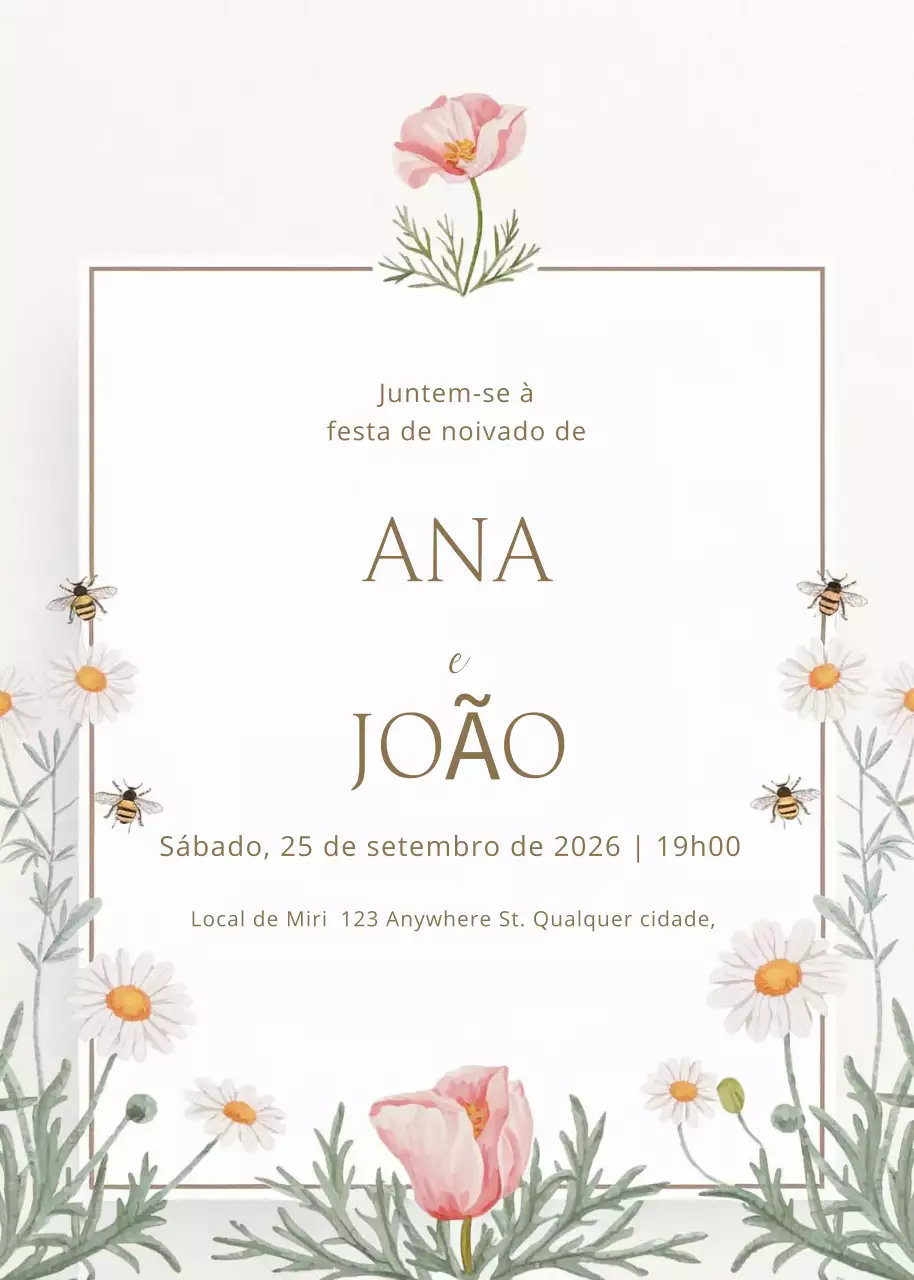 convite de noivado floral branco