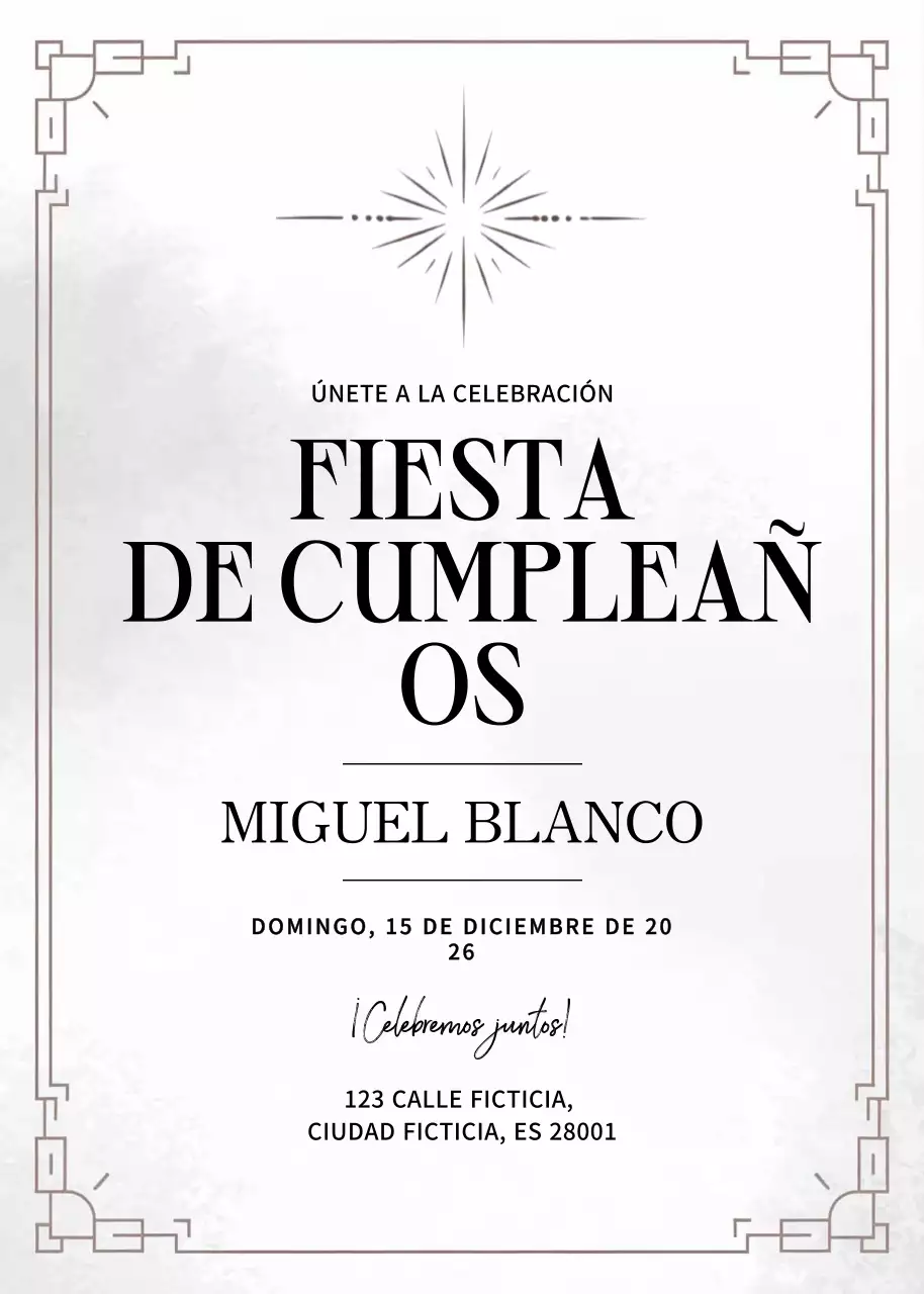 Invitación de cumpleaños minimalista en blanco