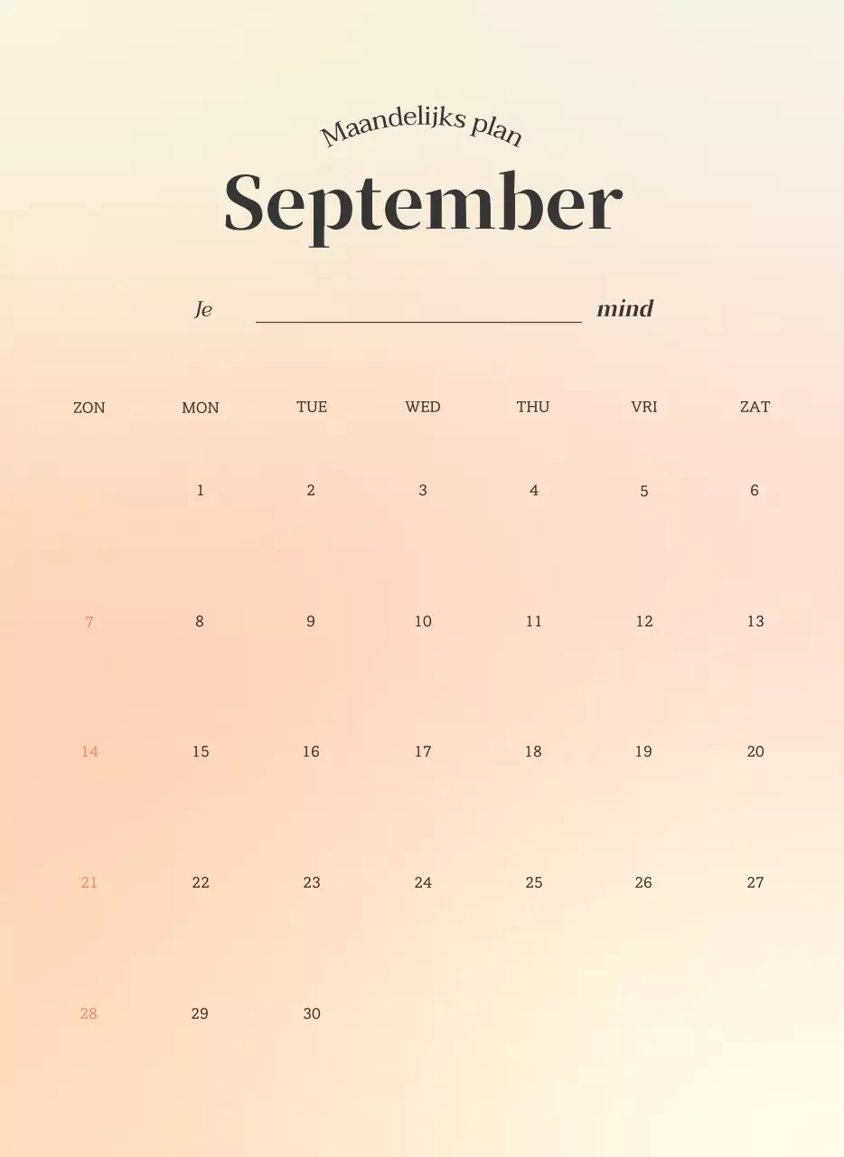 Minimalistische kalender met kleurverloop